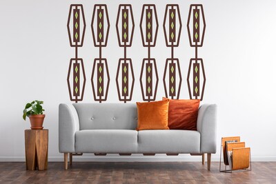 Mid Century Modern Wall Decal, Retro Decals, Geometric Wall Pattern, Hexagon Mod Shapes Wall Decal, Hexagon Decor, Mcm Decals - image1